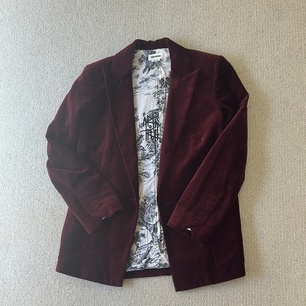 Zadig & Voltaire Deep Red Velvet Blazer